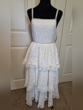 DREAM Sister Jane WHITE Lace PEARL Beaded Midi Dress SIZE XS